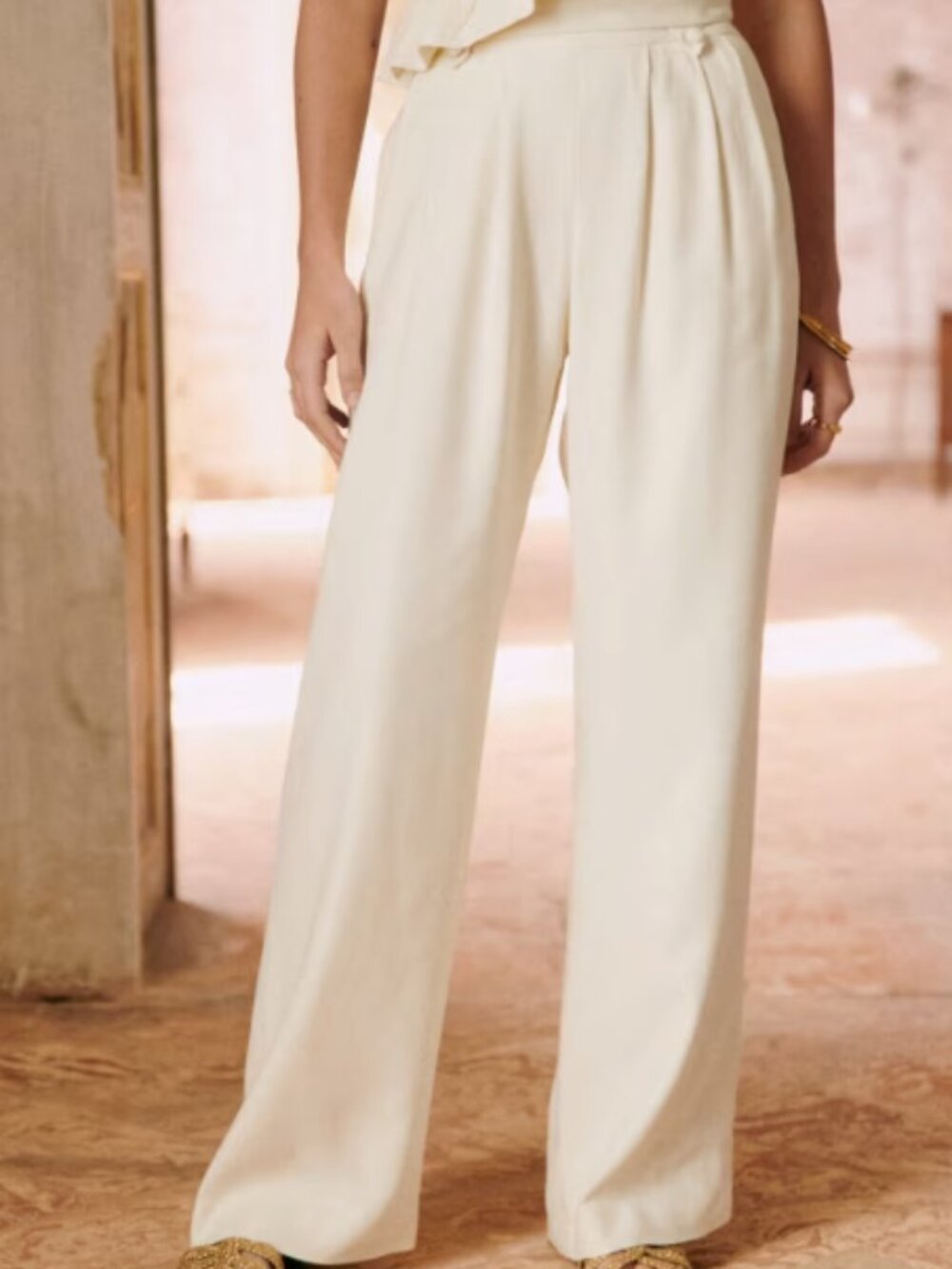 Sezane Loulou trousers ecru NWT hemmed